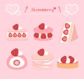 Set of delicious sweets and desserts with strawberry flavor Royalty Free Stock Photo