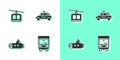 Set Delivery cargo truck, Cable, Submarine and Taxi icon. Vector