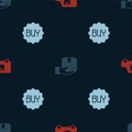 Set Delivery cargo truck, hand with box and Buy button on seamless pattern. Vector Royalty Free Stock Photo