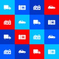 Set Delivery cargo truck, Photo camera, House and Car icon. Vector Royalty Free Stock Photo