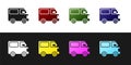 Set Delivery cargo truck vehicle icon isolated on black and white background. Vector Illustration Royalty Free Stock Photo