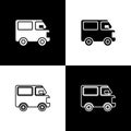 Set Delivery cargo truck vehicle icon isolated on black and white background. Vector Illustration Royalty Free Stock Photo