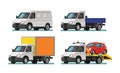 Set of delivery cars and tow truck.