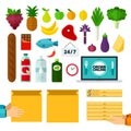 Set of Delivery Food online icons flat vector