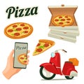 Set delivery pizza. Vector color flat illustration isolated on white