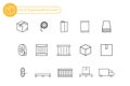 Set of delivery and shipping icons. Outline linear black icons. Logistic service set with box, pallet, container and rope elements