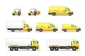 Set of delivery and transportation vehicles illustrations.