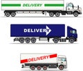 Set of delivery trucks isolated on white background in flat style. Vector illustration. Royalty Free Stock Photo