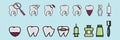 Set of dental cartoon icon design template with various models. vector illustration isolated on blue background