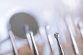 Set of dental drills with mirror in the background. Close up Royalty Free Stock Photo