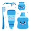 Set for dental hygiene toothpaste, floss, toothbrush and mouthwash Royalty Free Stock Photo