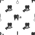 Set Dental inspection mirror, Calcium for tooth and Tooth on seamless pattern. Vector