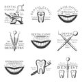 Set of dental logos, emblems, labels and badges. Set of vector templates on white background.