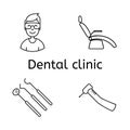 Set of dental in modern thin line style. High quality black outline teeth symbols for web site design and mobile apps.