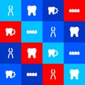 Set Dental pliers, Tooth, treatment procedure and Dentures model icon. Vector Royalty Free Stock Photo