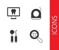 Set Dental search, Online dental care, mirror and probe and floss icon. Vector