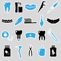 Set of dental theme blue stickers