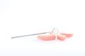 Set of denture and dental mirror, smile jaws teeth on white back Royalty Free Stock Photo