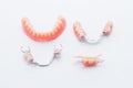 Set of dentures on white background