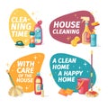 Set design banner House cleaning with cleaning products. Cartoon illustration household chemicals. Temlate for flyer