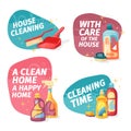 Set design banner House cleaning with cleaning products. Cartoon illustration household chemicals. Temlate for flyer