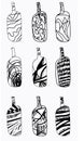 Set of design bottles. Hand drawn elements isolated on white background