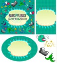 Set of Design cards with Happy April Fool`s Day logo