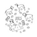 Set of design elements - dog breeds, awards, heart Royalty Free Stock Photo