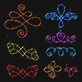 Set of Design Elements Neon Ornamental Lines Isolated on Dark St Royalty Free Stock Photo