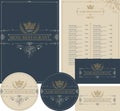 Set of design elements for restaurant with crown Royalty Free Stock Photo