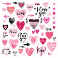 Set of design elements for Valentines day. Wedding collection. Handwritten lettering. Vector illustration.