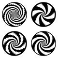 Set of design monochrome spiral movement illusion backgrounds Royalty Free Stock Photo