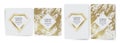 Set of design templates with golden texture, marble effect. Luxury and elegance. Gold and white color. Vector diamond shaped Royalty Free Stock Photo