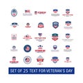 Set of 25 text for veteran`s day