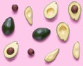 Set for designer from avocado pieces. Collection whole and half avocados and avocadoÃ¢â¬â¢s seeds