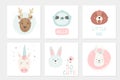 Set of designs with hand drawn cute and funny animals Royalty Free Stock Photo