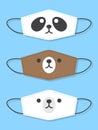 Set of designs reusable mouth kids funny masks with bear faces