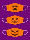 Set of designs reusable mouth kids funny masks with halloween pumpkin