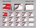 Set Desk Calendar 2023 template vector and desk calendar 3d mockup, Calendar 2024-2025 template design, Planner, Red cover design