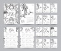 Calendar 2023 template set and Calendar 2024-2025 year, Desk calendar 2023 design, Planner, Lettering, hand drawn cartoon hipster