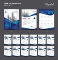 Set Desk Calendar 2018 template design, blue cover Royalty Free Stock Photo