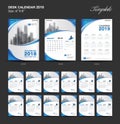 Set Desk Calendar 2018 template design, blue cover, Set of 12 Months Royalty Free Stock Photo