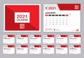 Calendar 2021 Template red creative concept, Set Desk Calendar design, Set of 12 calendar pages with Cover design vector,