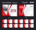 Set Desk Calendar 2018 template design, red cover Royalty Free Stock Photo