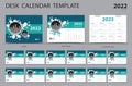 Desk calendar 2022 Set template and Calendar 2023 layout, Set of 12 Months, Planner, Week starts on Sunday