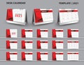 Set Desk Calendar 2021 template vector and desk calendar 3d mockup, Calendar 2022-2023 template design, Red cover design