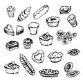 Set of dessert baking ink illustration