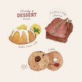 Set of dessert, hand draw sketch watercolor vector