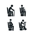 Set of detailed black icons of priority seats on the white background
