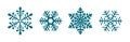 Set of detailed blue snowflake icon collection isolated on white background